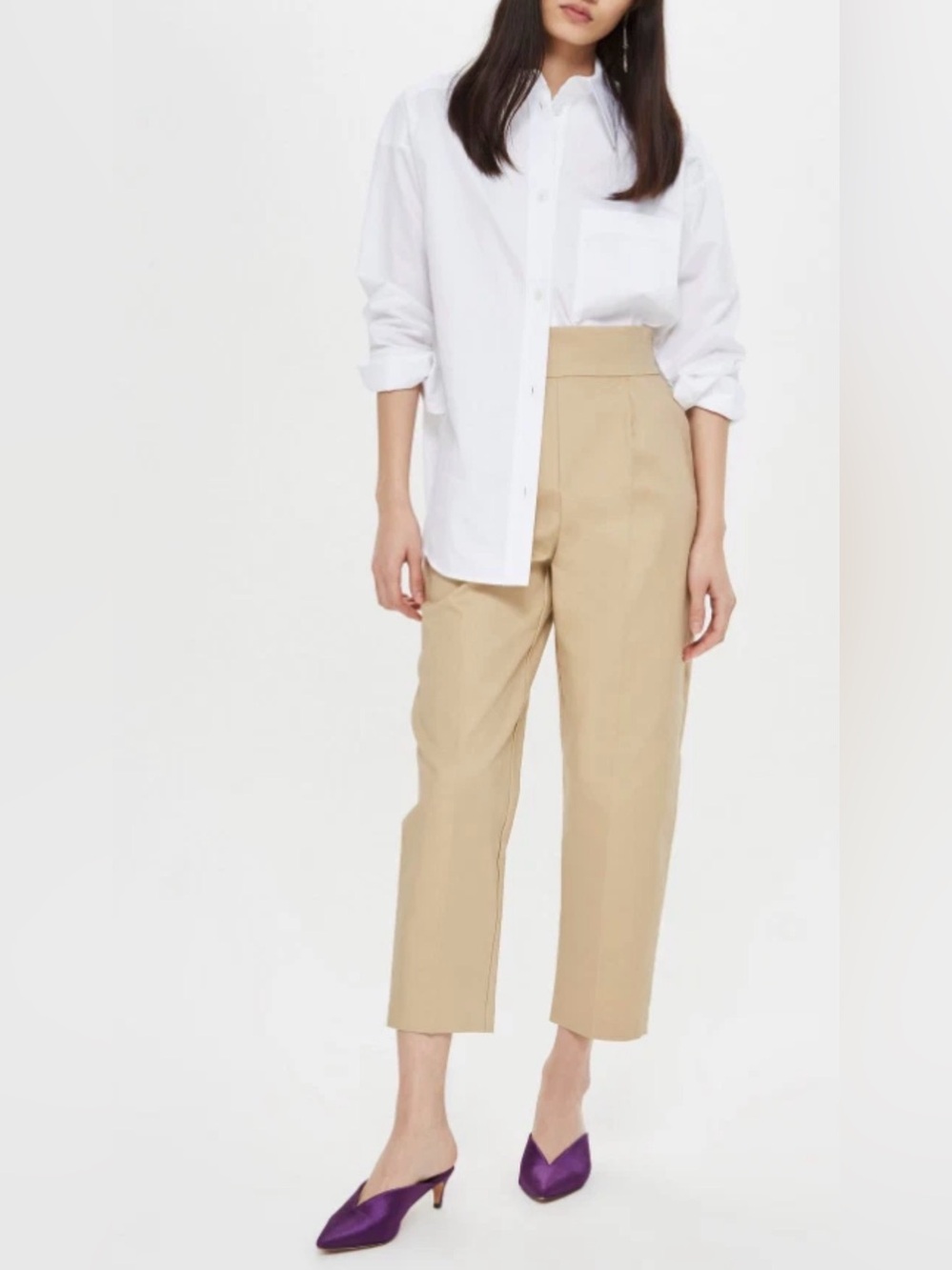 NWT $95 Topshop High-Rise Cropped Khaki Trousers Tan Back Lace-Up Corset Size 8